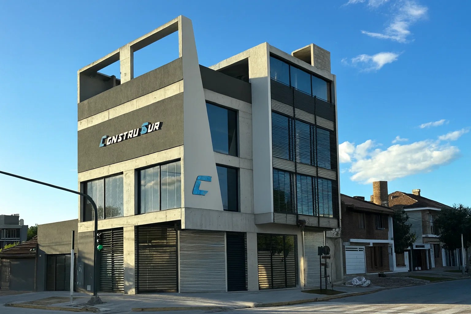 Vista en escorzo desde la esquina, render del proyecto