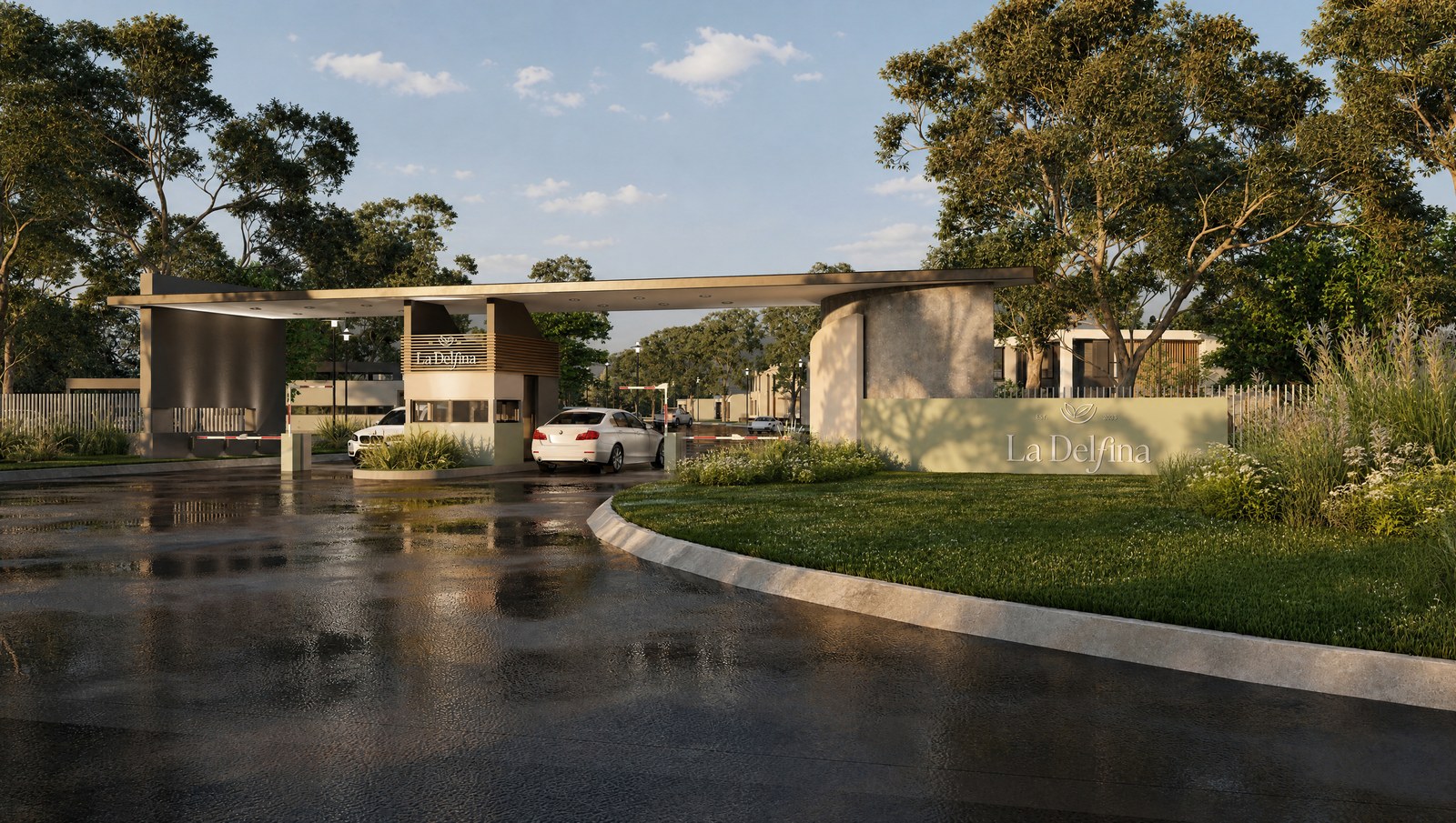 El acceso con luz de tarde, render del proyecto