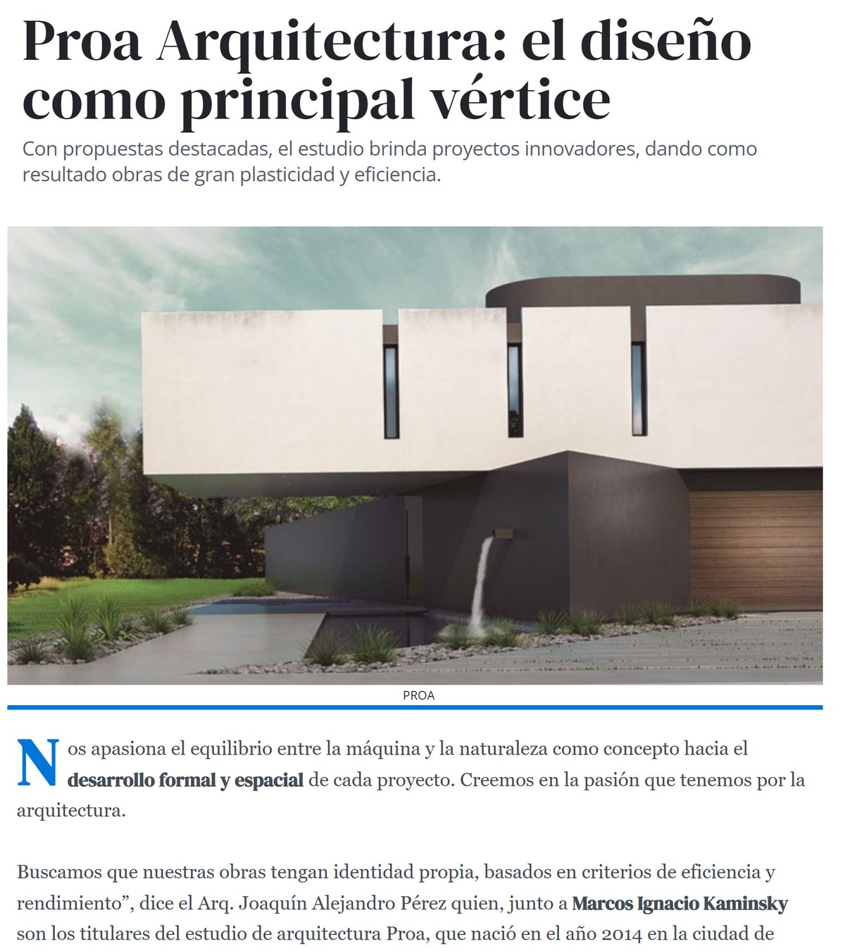 Captura de la nota «Proa Arquitectura: el diseño como principal vértice» en Revista Noticias