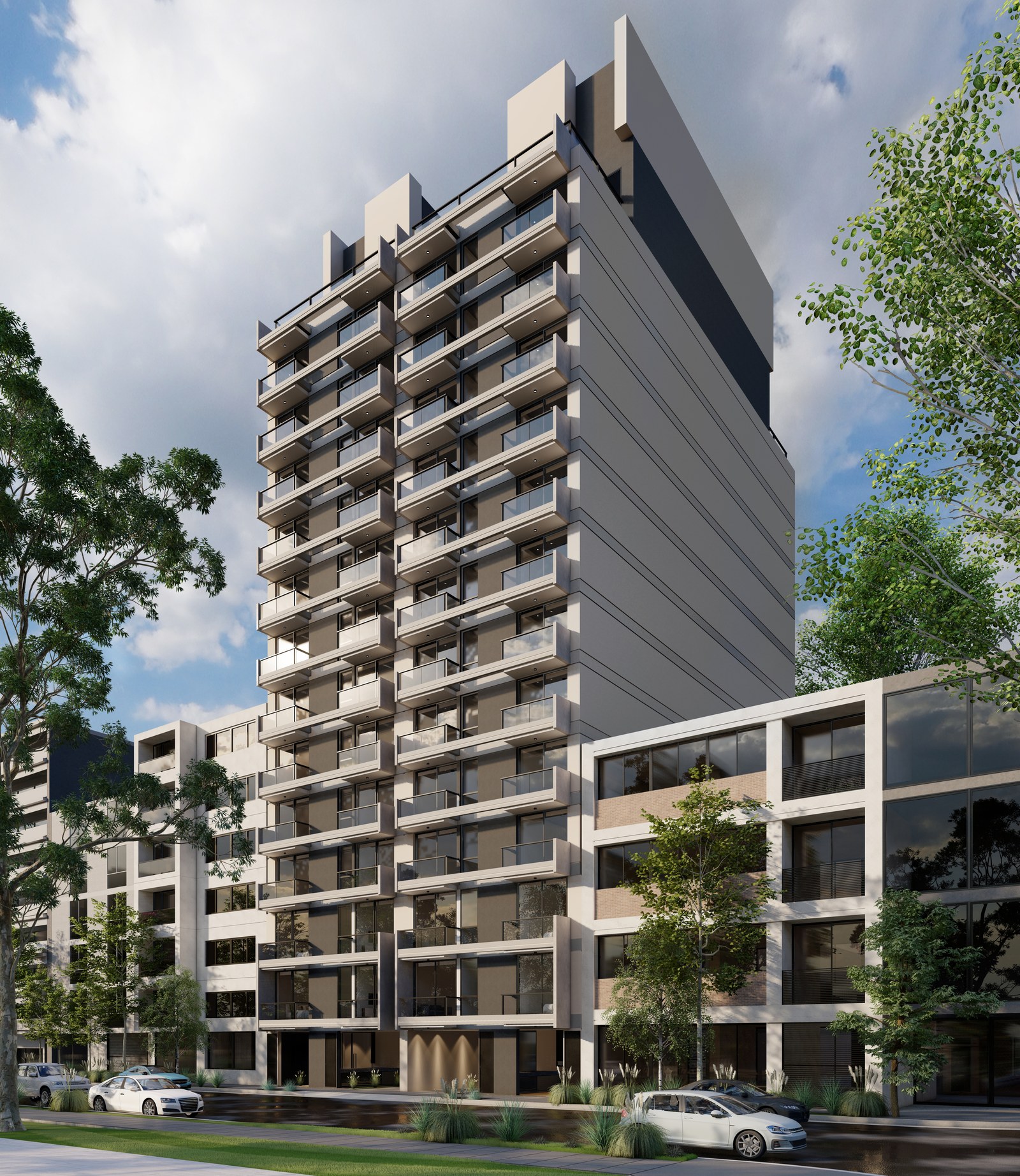 Velvet 2: el edificio completo desde la calle, render del proyecto